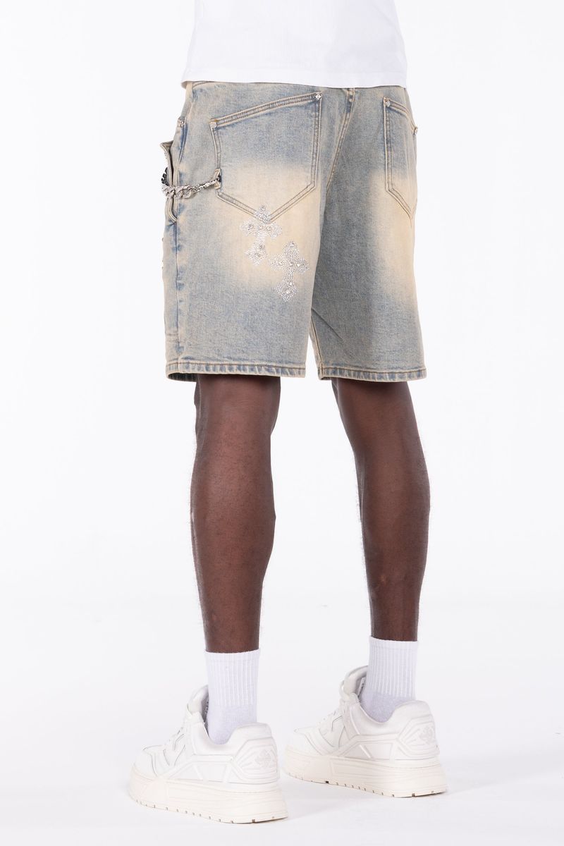 GUAPI Faded-Cross-Denim-Shorts