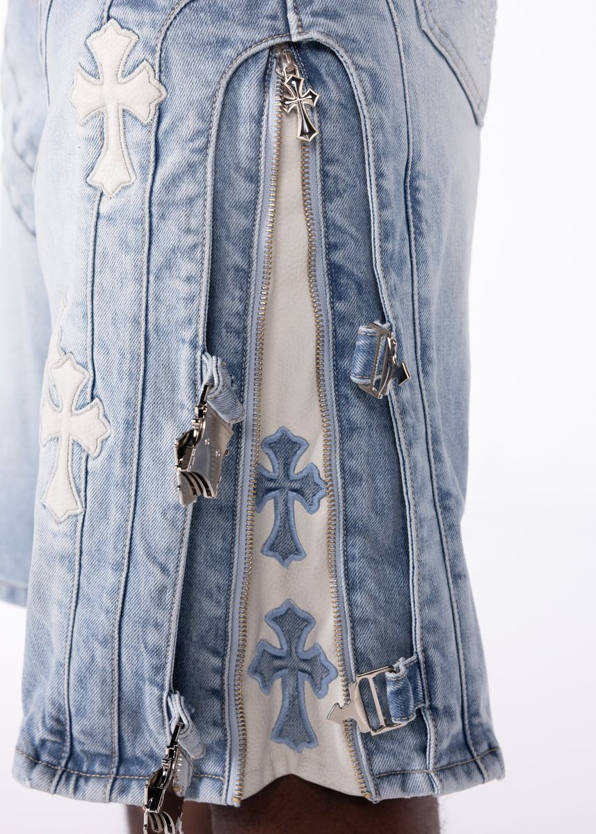 GUAPI Aqua-Blue-Cross-Buckle-Shorts