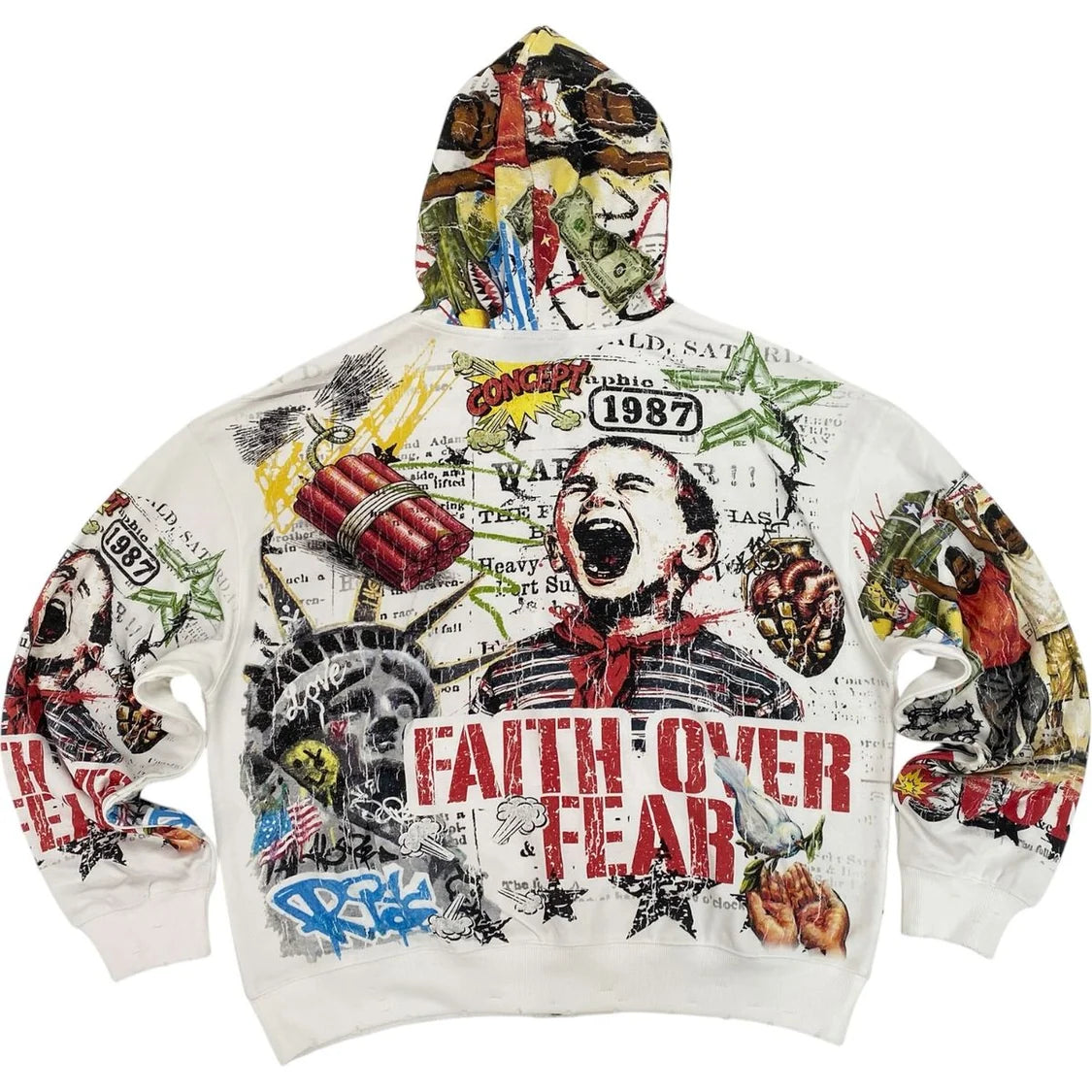 CONCEPT LA Over Fear Zip Up Hoodie White