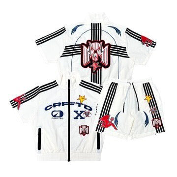 CRAFTED "FASHION" PATCHED NYLON white SHORT SET white