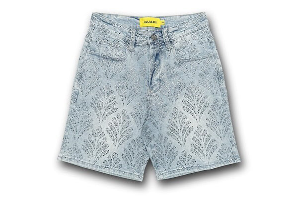 GUAPI AQUA BLUE EMBELLISHED DENIM SHORTS V2