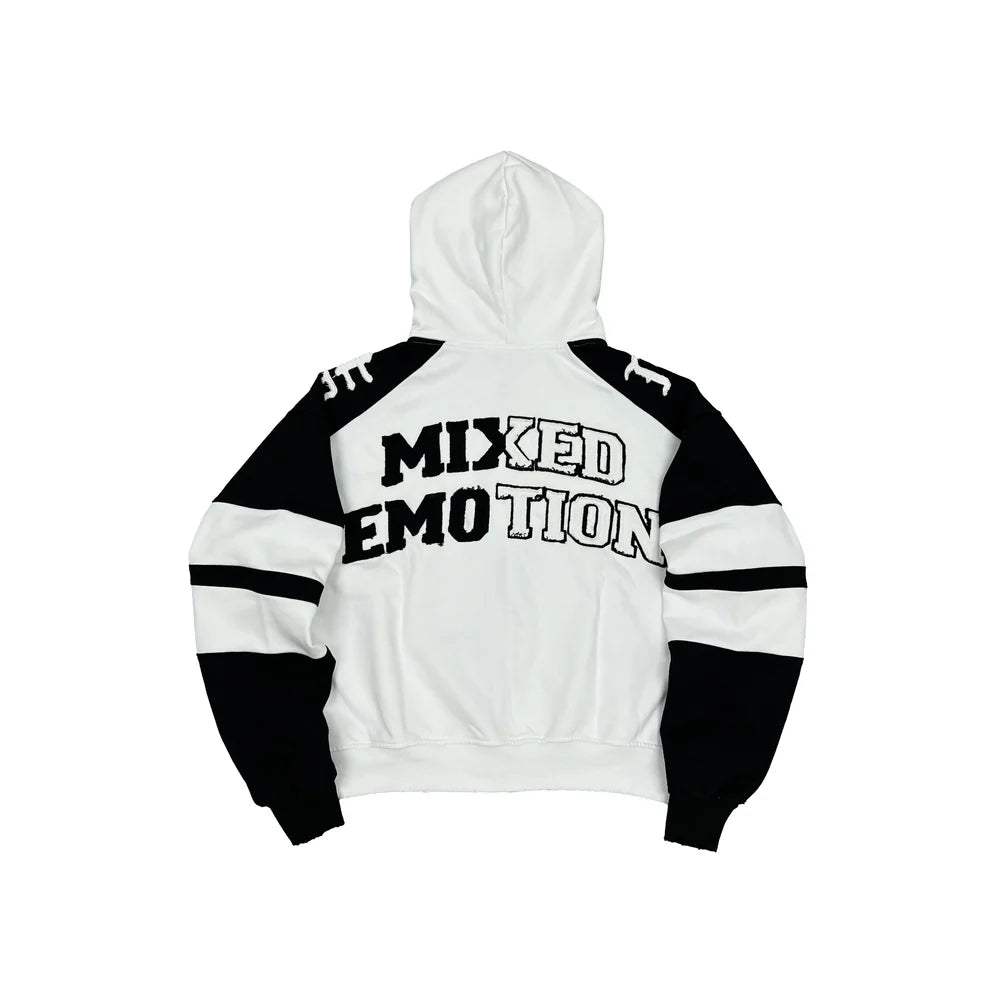 Mixed Emotion white and black “Varsity” Hoodie