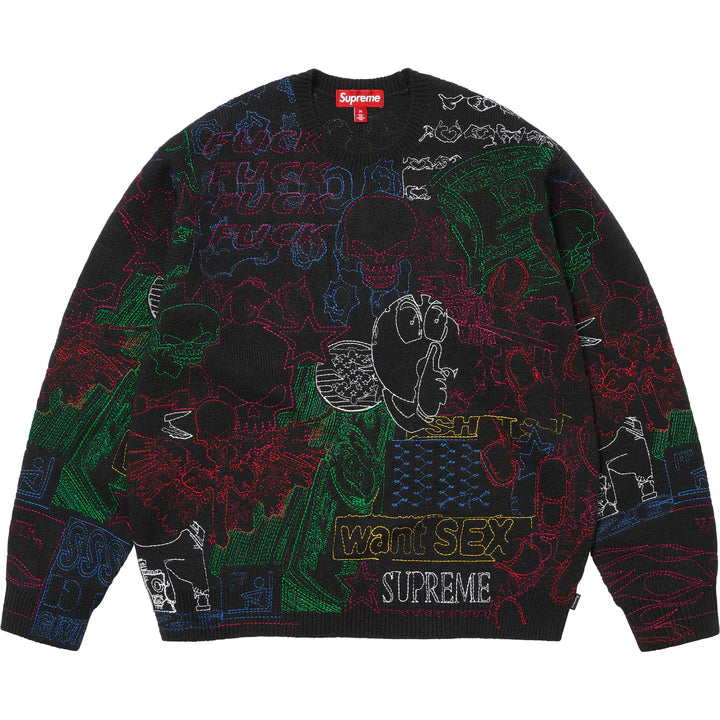 Supreme Collage Embroidered Sweater 'Black'