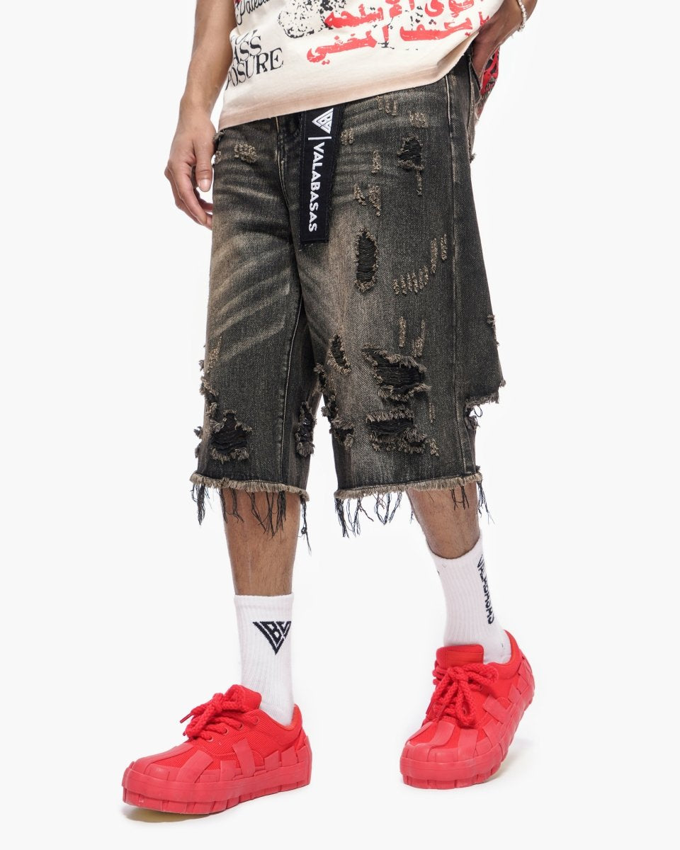 VALABASAS SNAPPED BAGGY JORTS GREY WASHED