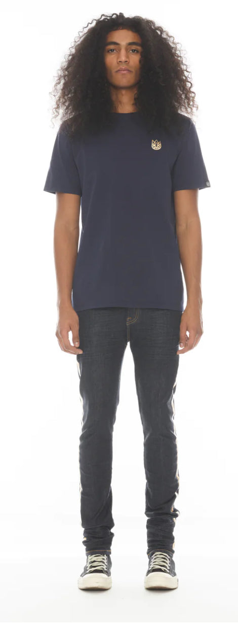 SHORT SLEEVE CREW NECK TEE 26/1'S "FOIL XX" IN NAVY-623B10-K35A