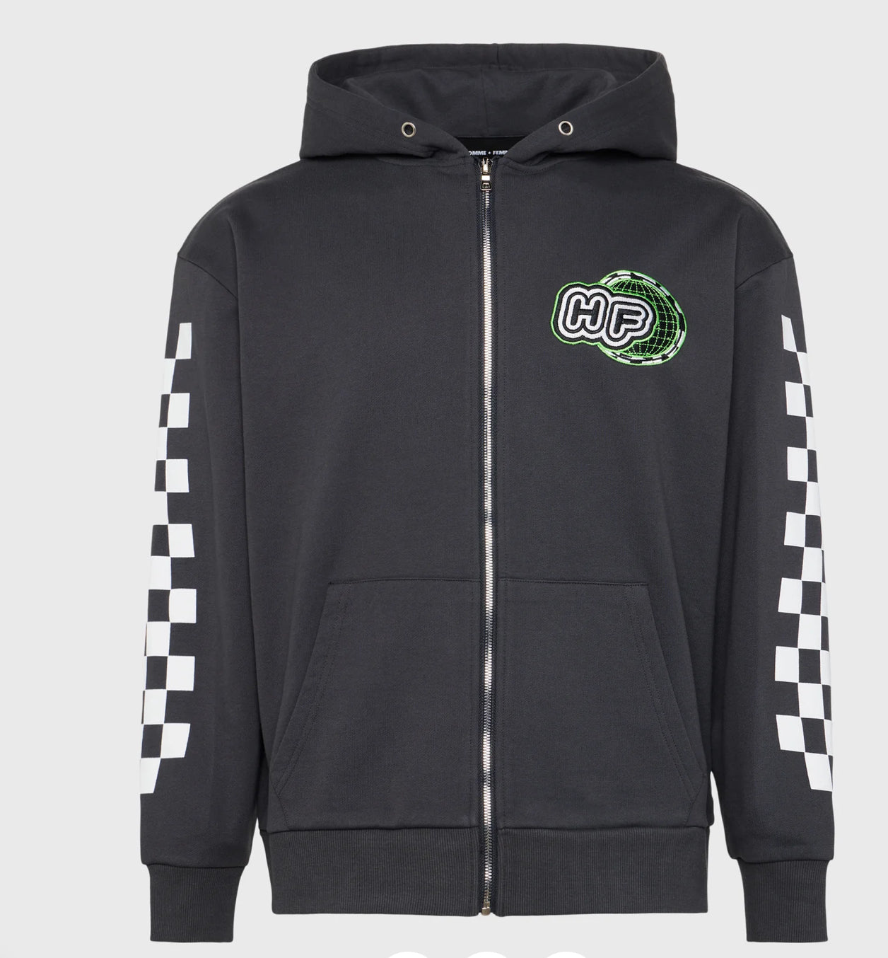 HOMME+FEMME-GLOBAL ZIP HOODIE CHARCOAL