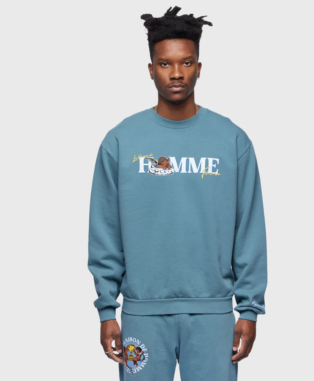 HOMME+FEMME-MAISON ANGELS CREWNECK DEEP TEAL