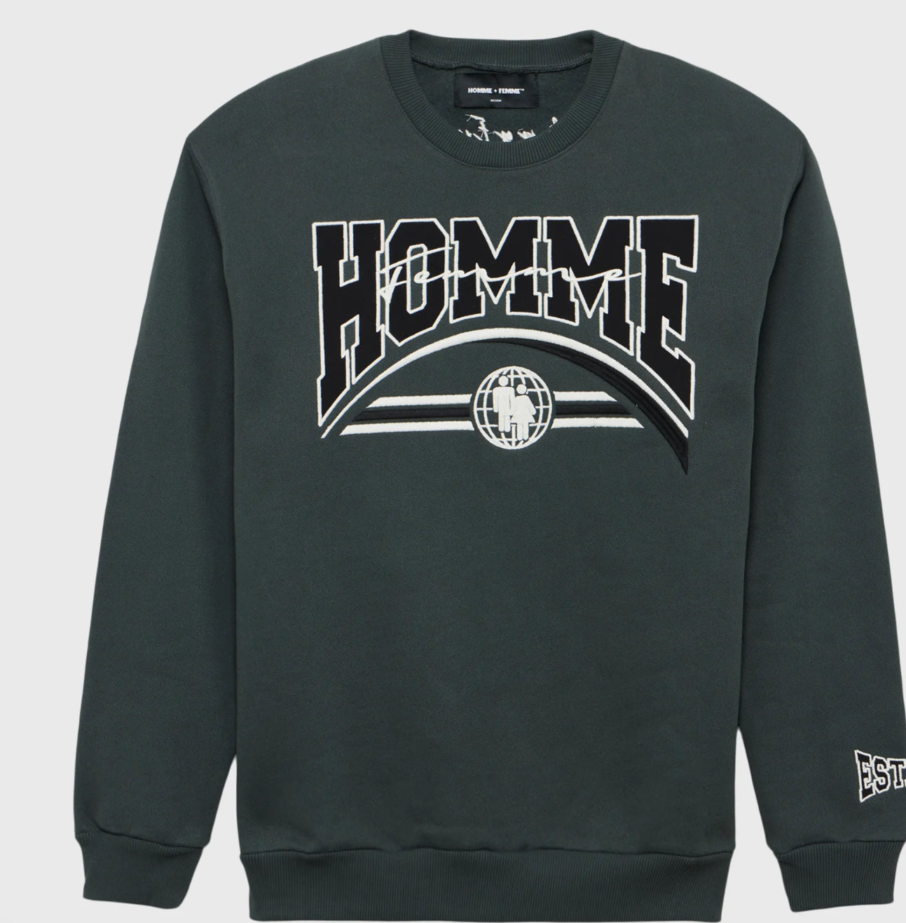HOMME+FEMME-EMBROIDERED GLOBAL LOGO CREWNECK CHARCOAL