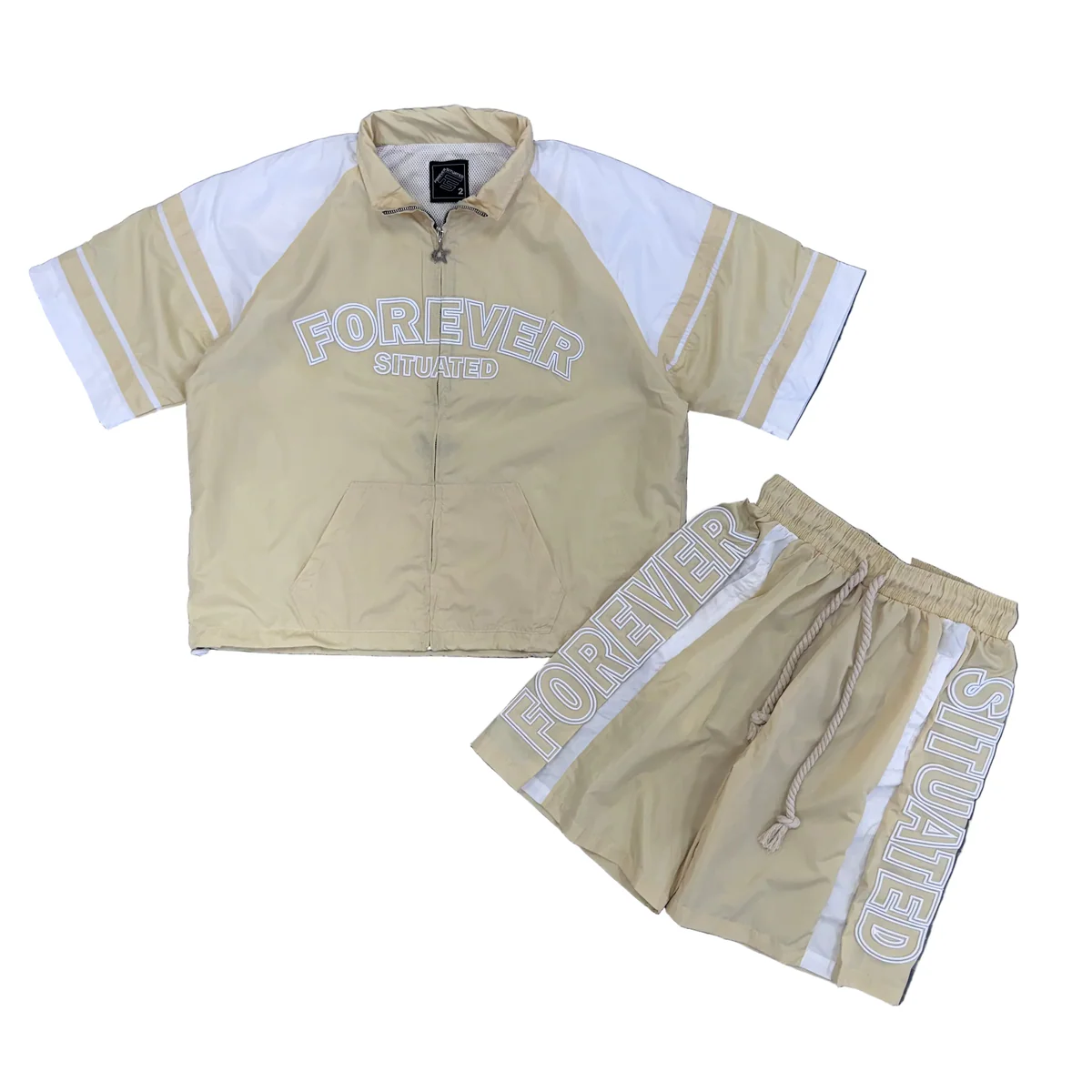 Forever Situated | Track Set Shorts & Top - Cream