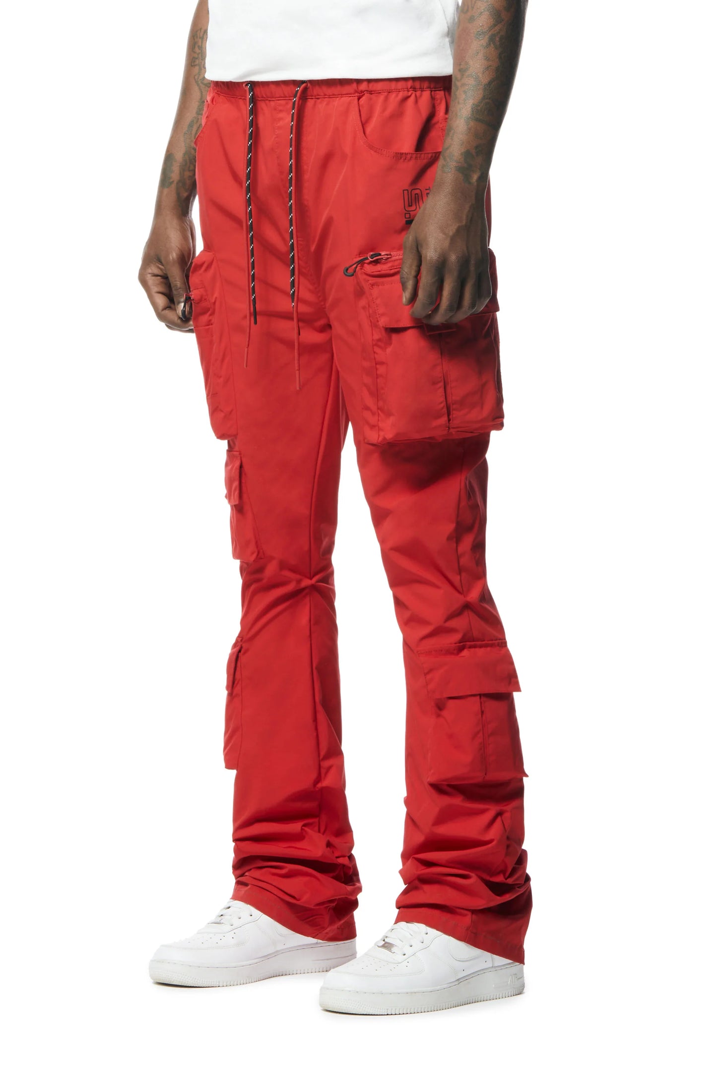 Stacked Windbreaker Utility Pants - Red-WP23585