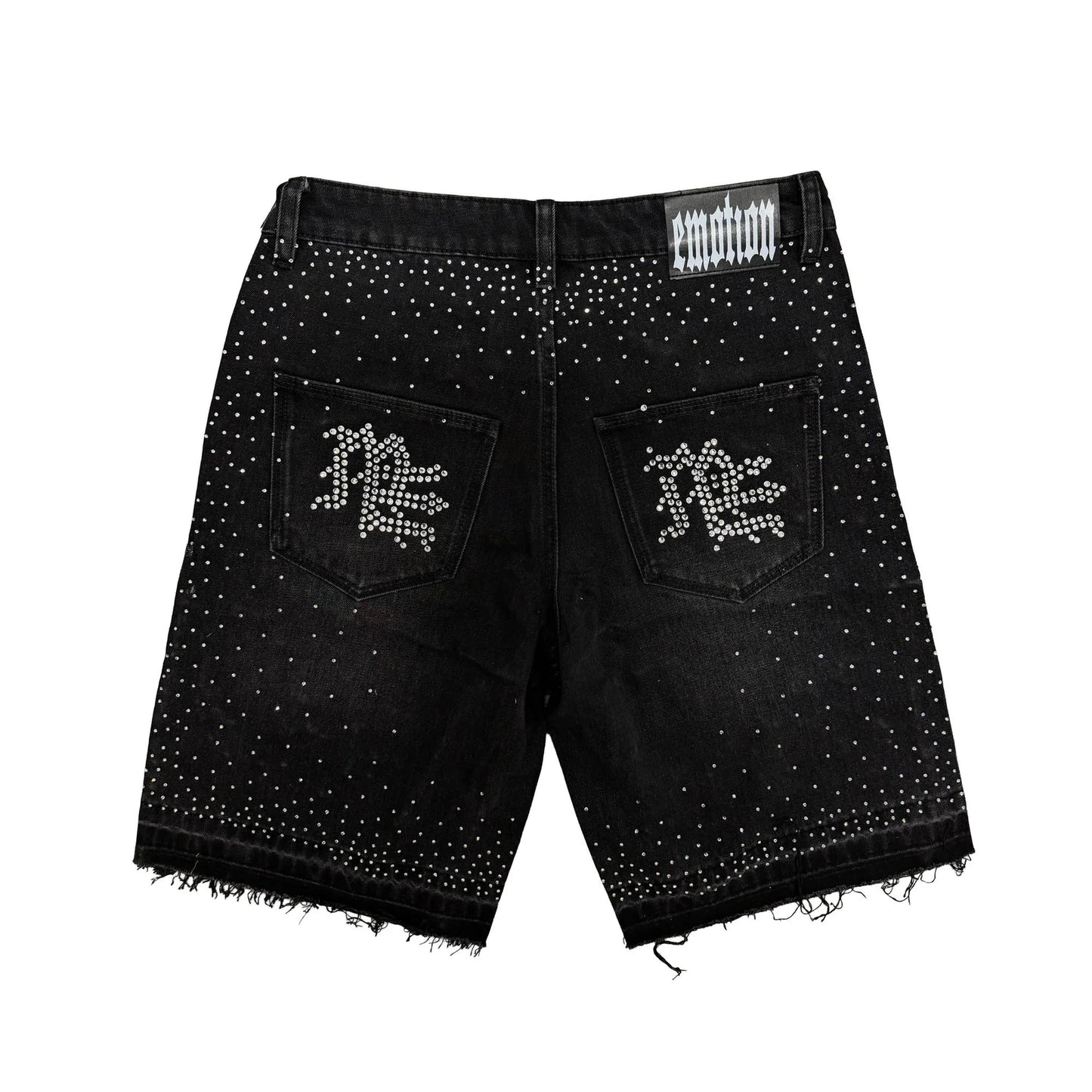 Mixed Emotion Black “ME” Rhinestone Denim Shorts