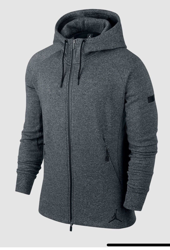 NIKE Air JORDAN Flight Fleece Lined Hooded Jacket Gray Black