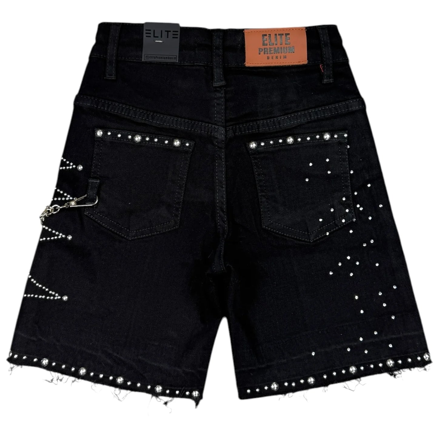 ELITE JET BLACK MOON PHASE KIDS RHINESTONES DENIM SHORTS