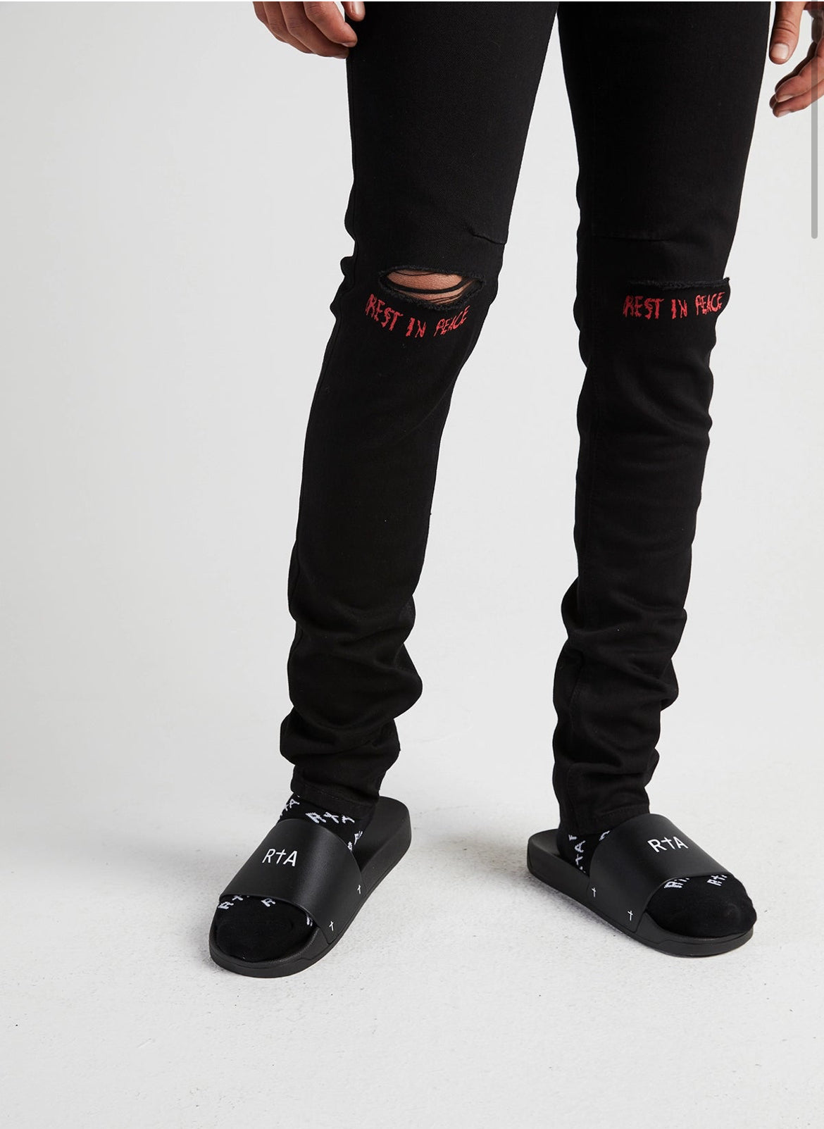 RTA-BRYANT SKINNY JEAN | BLACK RED REST IN PEACE