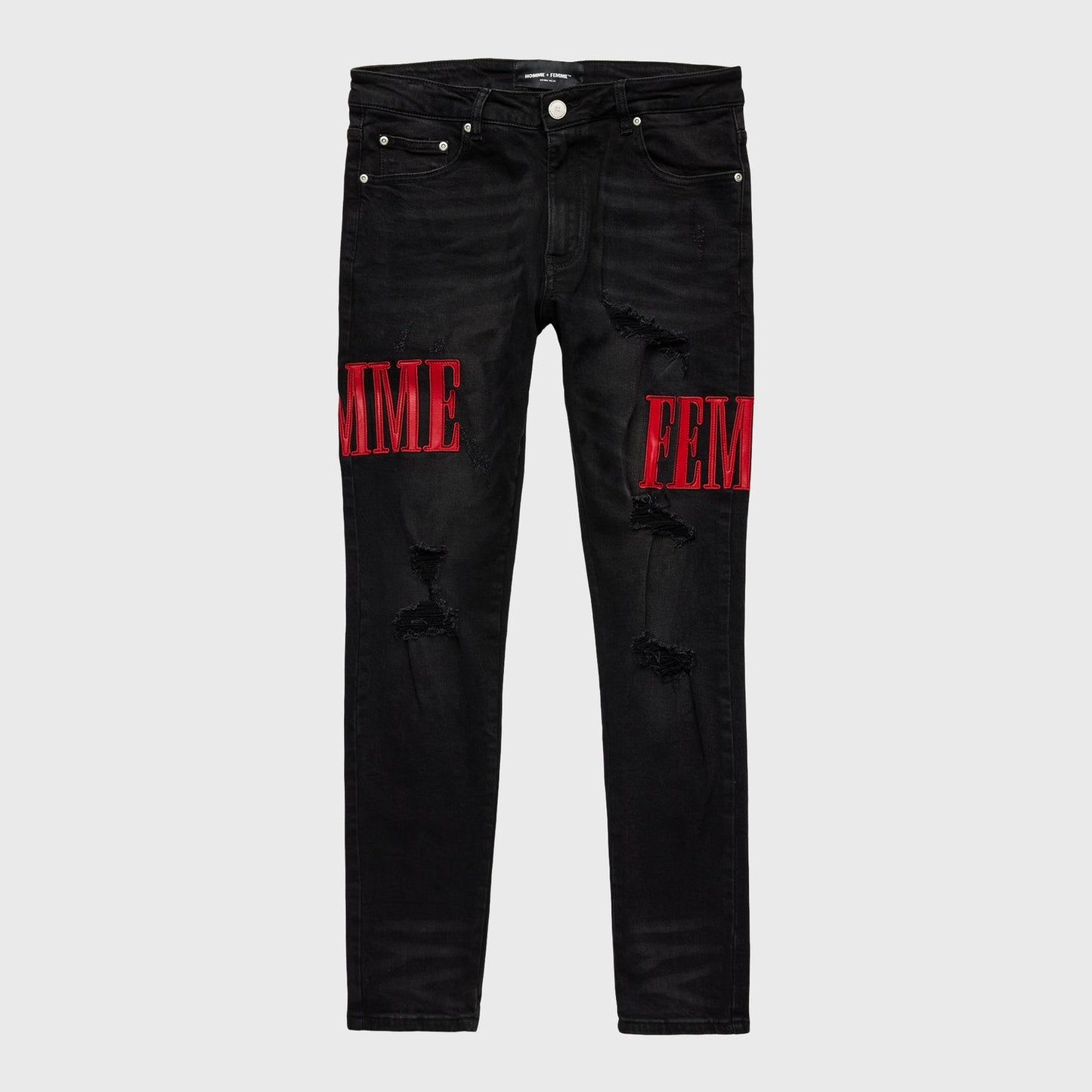 LETTERMAN DENIM BLACK WITH RED LETTERS- HOMME+FEME