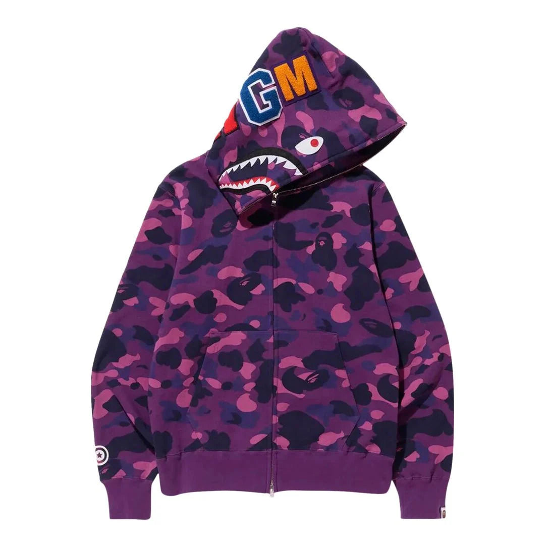 BAPE Purple Camo Tiger Shark Wide Full Zip Hoodie