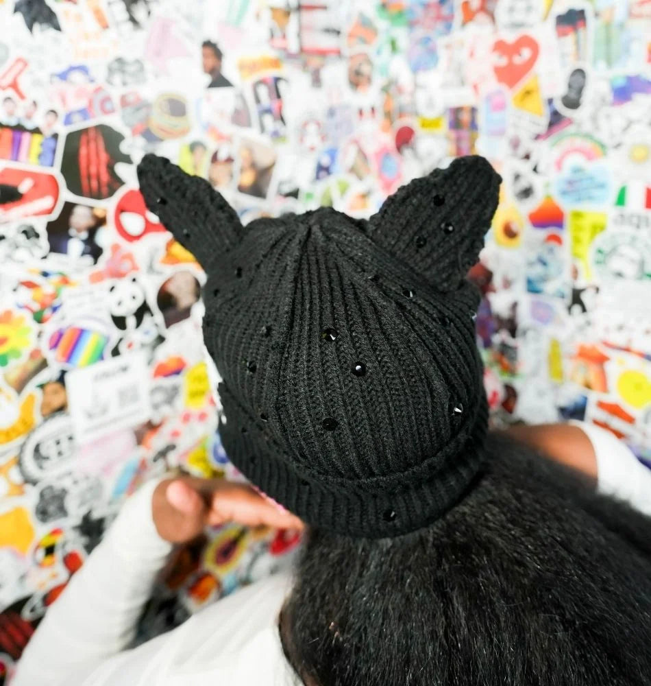 HMBL Oreo Rhinestone Ears Beanie
