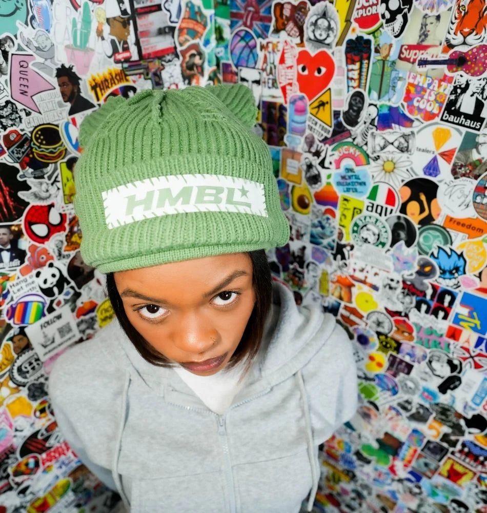 HMBL olive green Triple layer ears beanie
