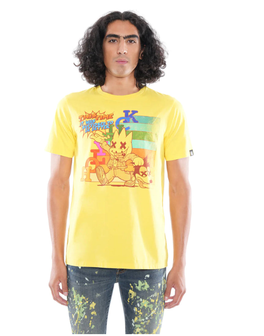 SHORT SLEEVE CREW NECK TEE "KILLER" IN MAIZE-623A4-k68A