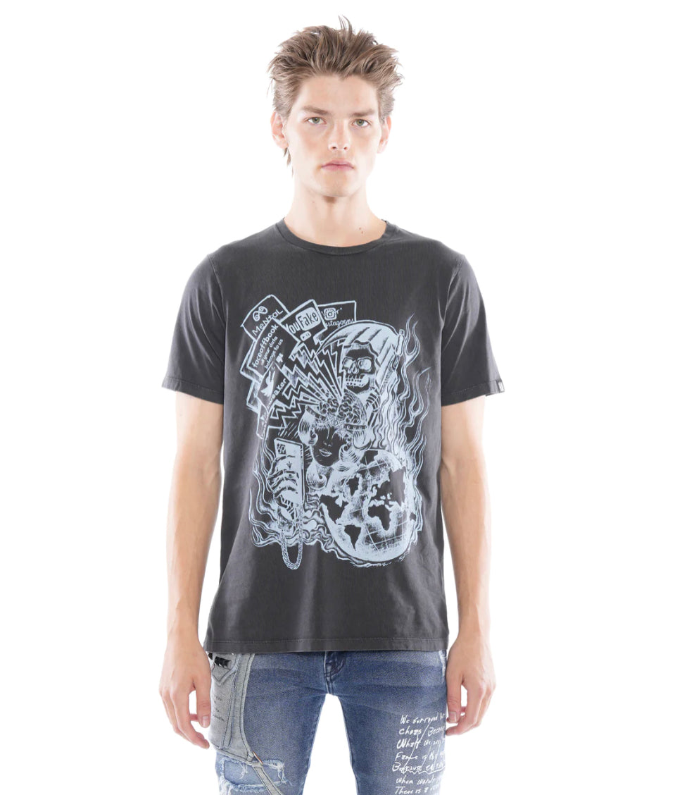 SHORT SLEEVE CREW NECK TEE "SOCIAL MEDIA" IN BLACK-623A3-K60A