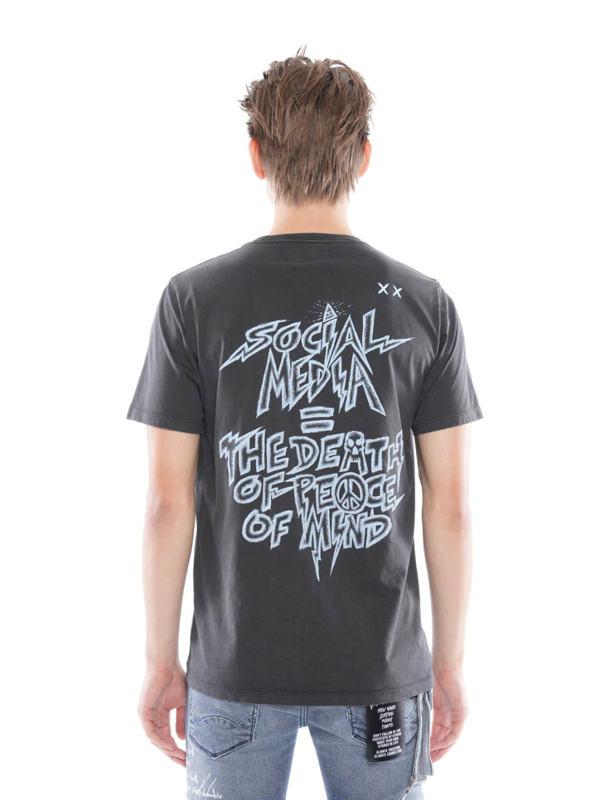 SHORT SLEEVE CREW NECK TEE "SOCIAL MEDIA" IN BLACK-623A3-K60A
