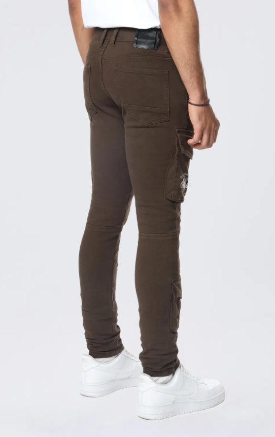 SMOKE RISE-Slim Tapered Embroidered Cargo Twill Pants - Bison-JP24516