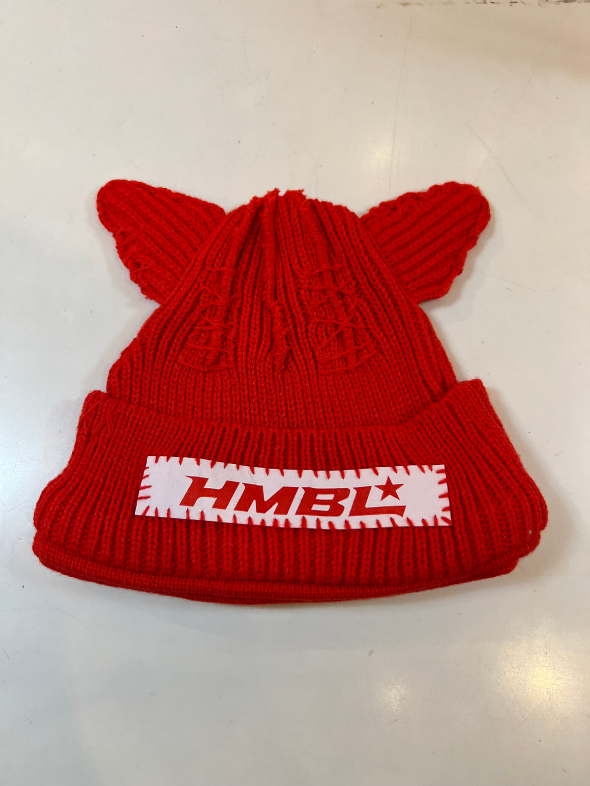 HMBL red October Triple layer beanie ears