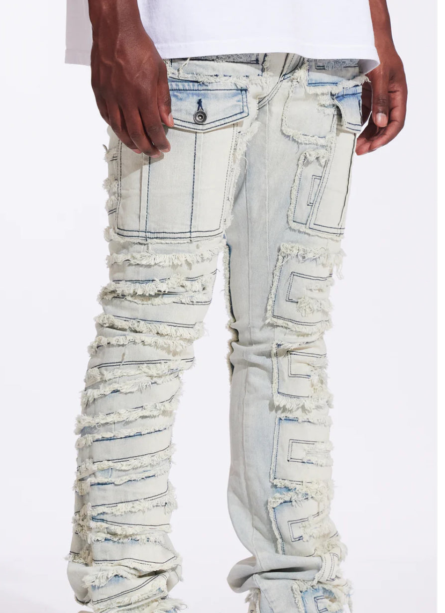 CRYSPDENIM-Fray Cargo Flare Denim (Vintage Acid)CRYF24-126
