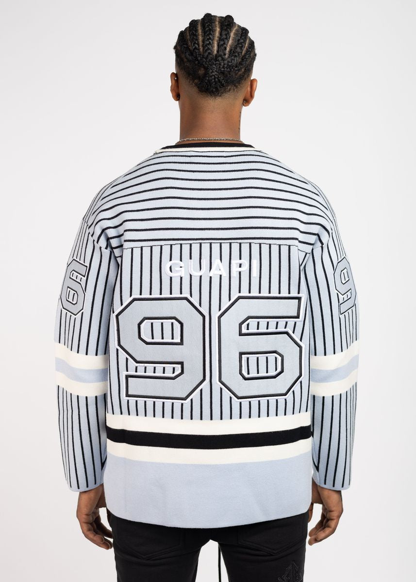 GUAPI-Baby Blue Knit Hockey Jersey
