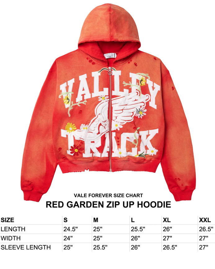 VALE FOREVER RED GARDEN ZIP UP HOODIE