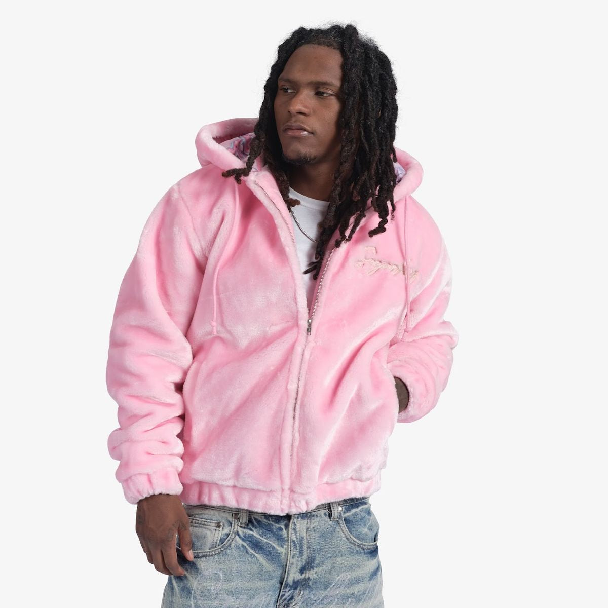 SUGARHILL-TRACES" FUR ZIP-UP HOODIE (PINK)-SH24-HOL-39
