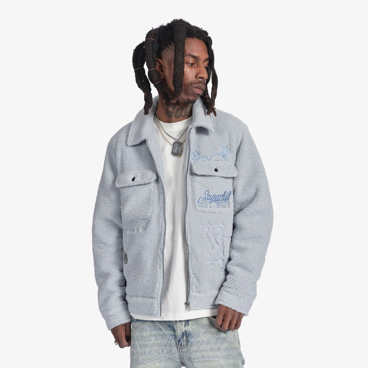 SUGARHILL-TOXINS" PLUSH JACKET (BABY BLUE)-SH24-HOL-13