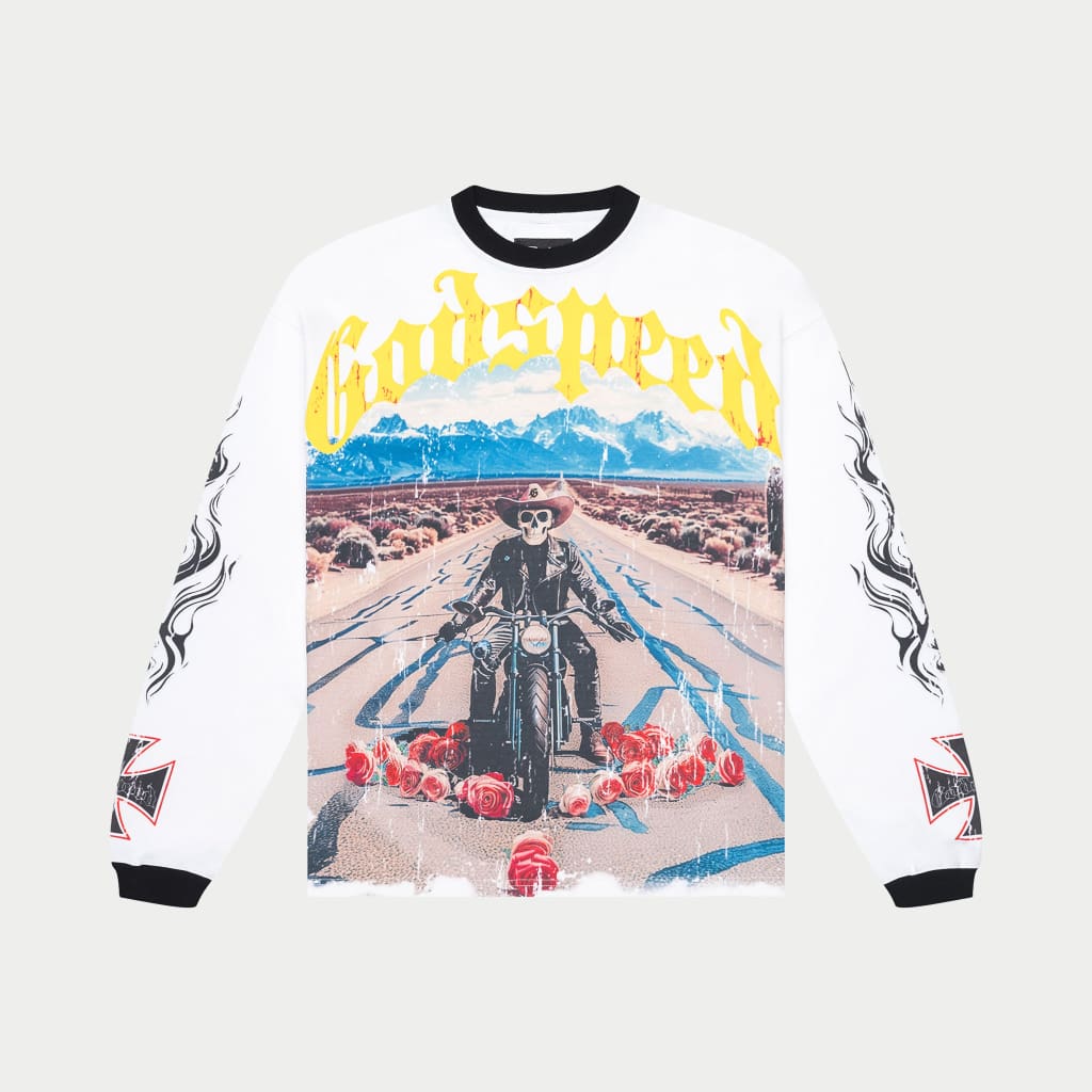 GODSPEED-Long Lonely Road Long Sleeve T-shirt (White/Black)