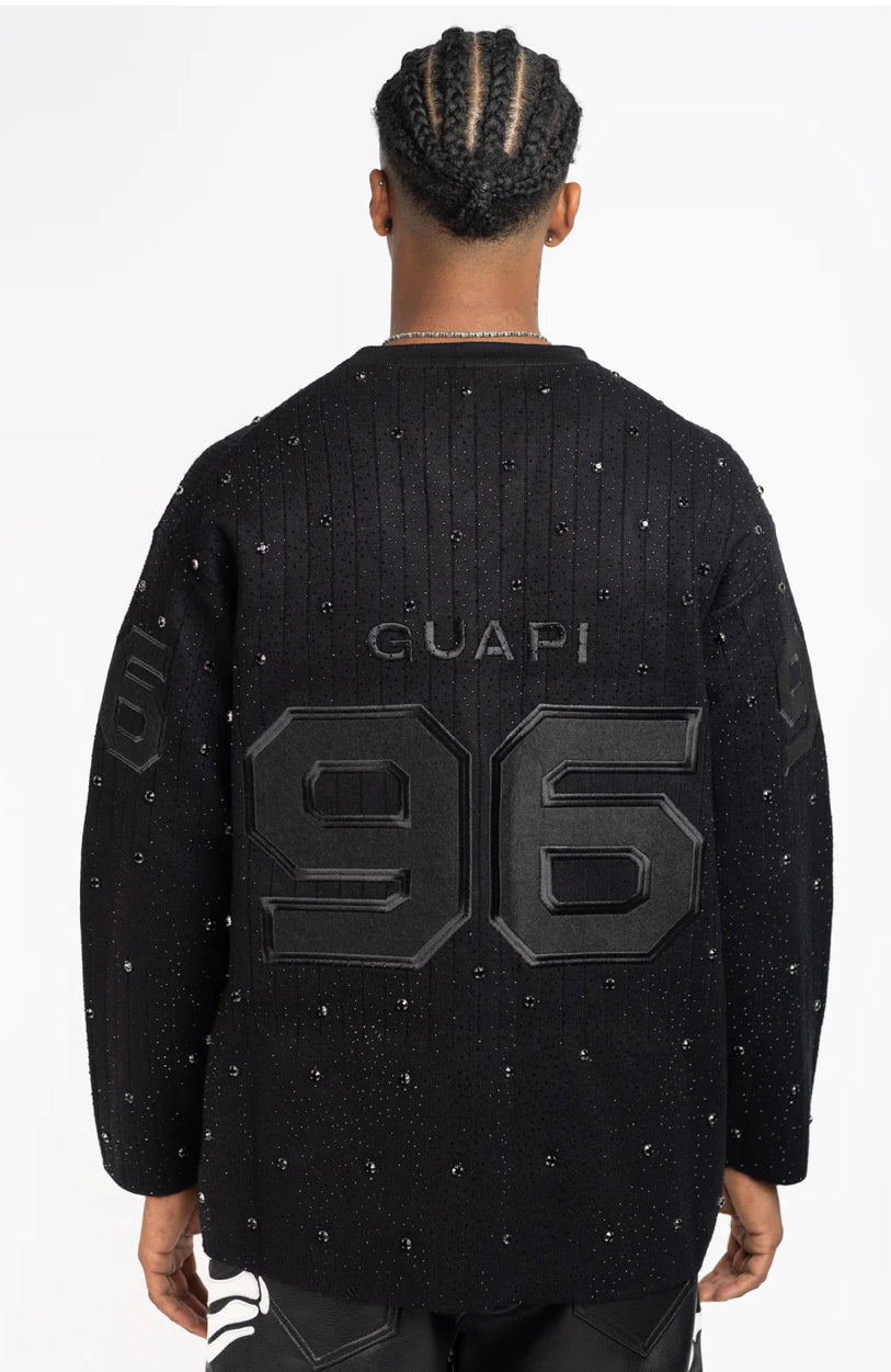 GUAPI-ALL BLACK KNIT HOCKEY JERSEY-263ABKHJ