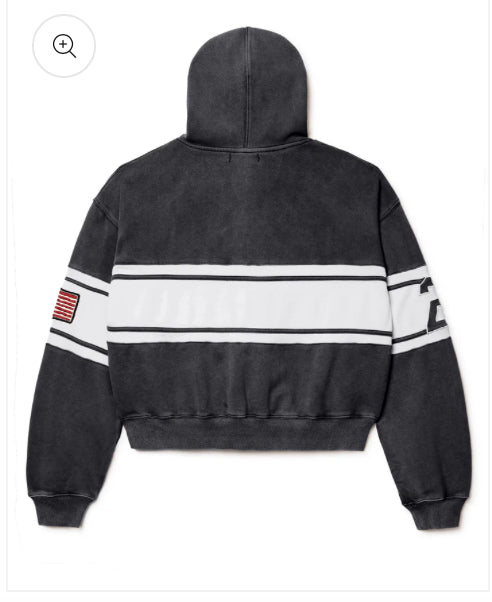 VALLEY-BLACK CURSIVE ZIP UP HOODIE