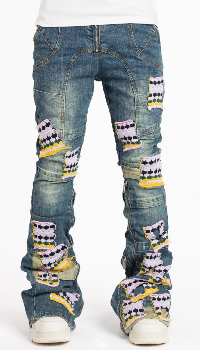 GUAPI-FRENCH ROSE KNIT PATCHES DENIM-