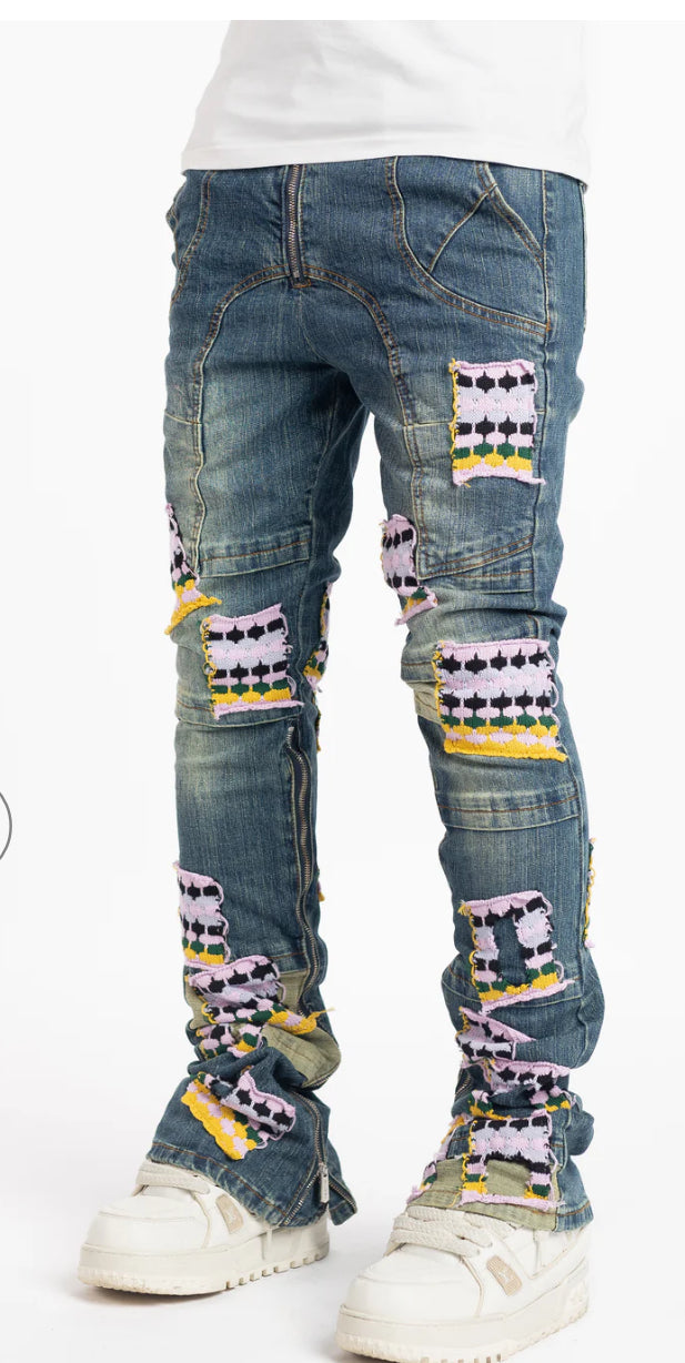 GUAPI-FRENCH ROSE KNIT PATCHES DENIM-