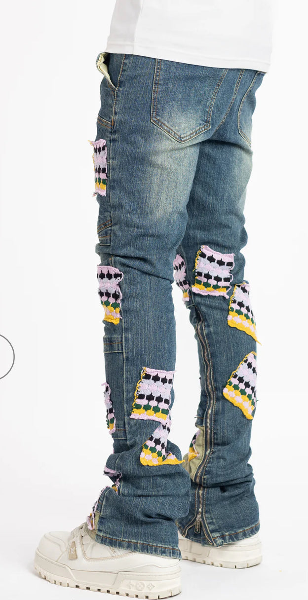 GUAPI-FRENCH ROSE KNIT PATCHES DENIM-