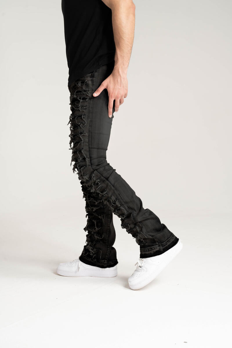 TAKER-PREMIUM QUALITY STACK JEANS WITH MULTI RIP/REPAIR (B2086)
