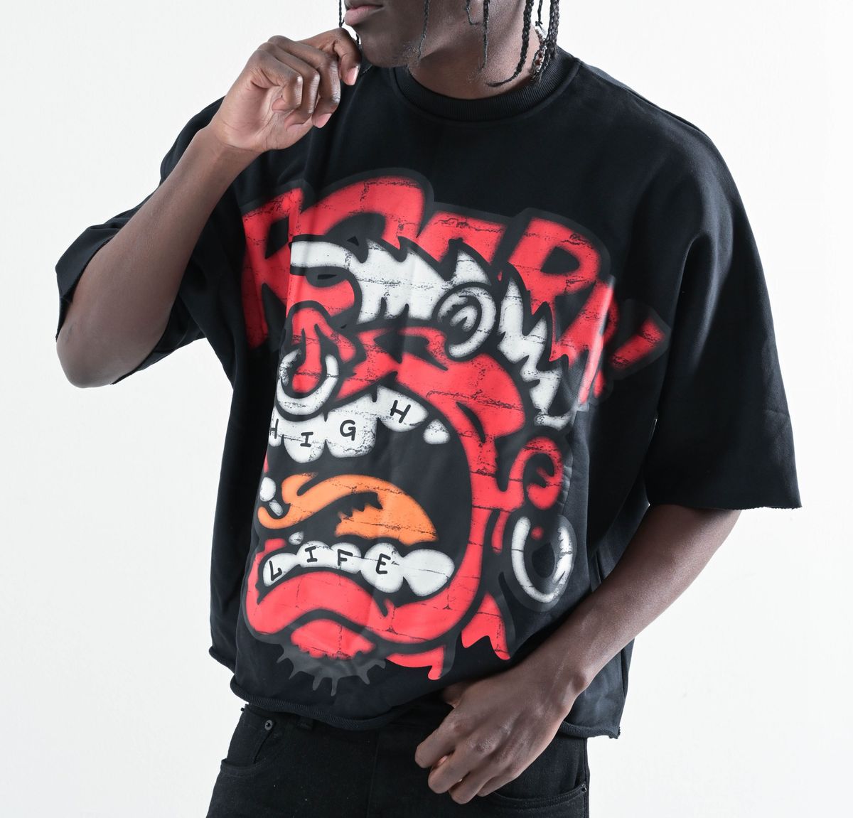 Taker - TS552 OVERSIZED TWO PANEL CROPPED T-SHIRT (BLACK)