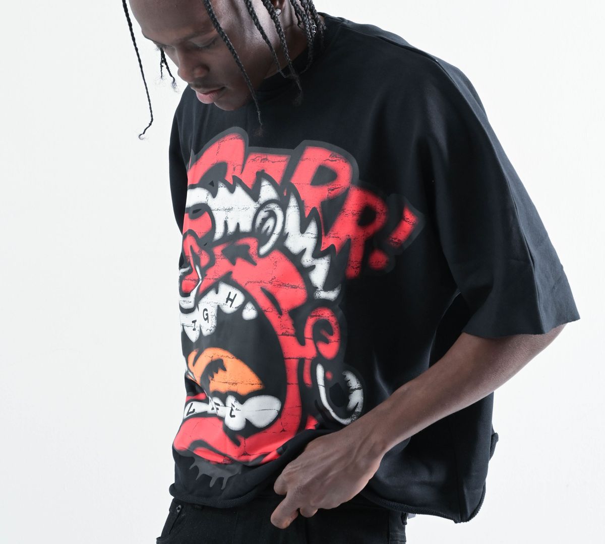Taker - TS552 OVERSIZED TWO PANEL CROPPED T-SHIRT (BLACK)