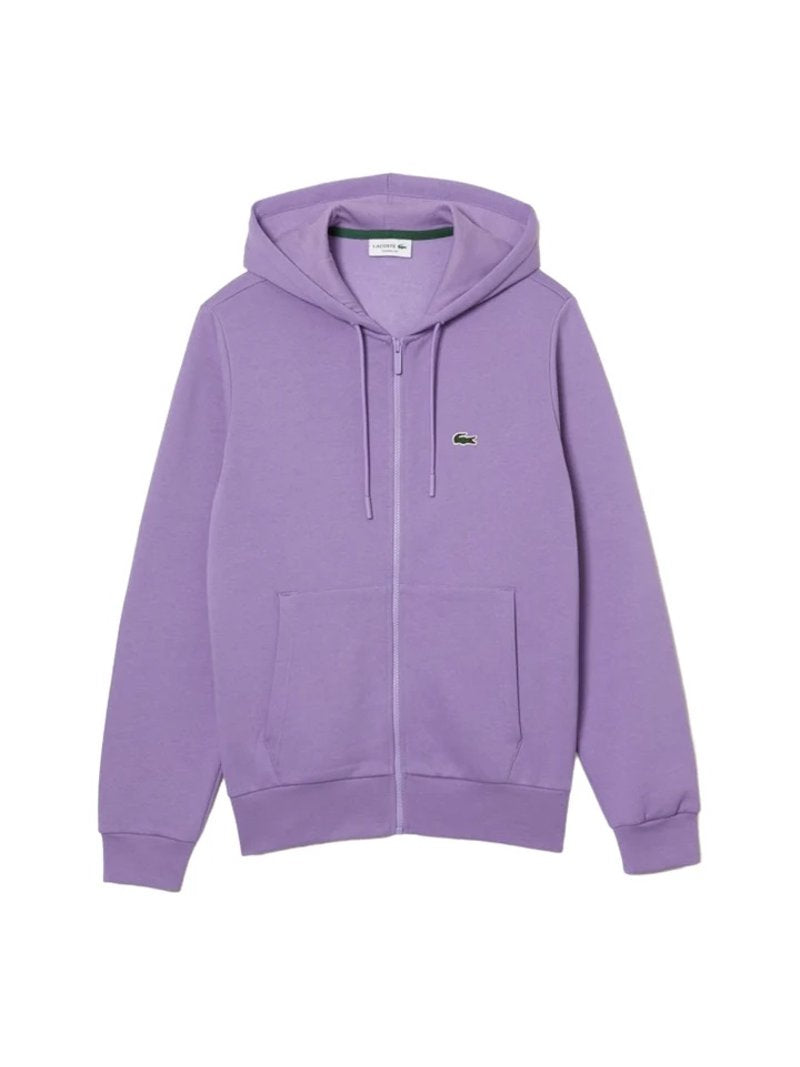 Lacoste - Men's Lacoste Purple Kangaroo Pocket Fleece Hoodie Sweatshirt - SH962651GFU