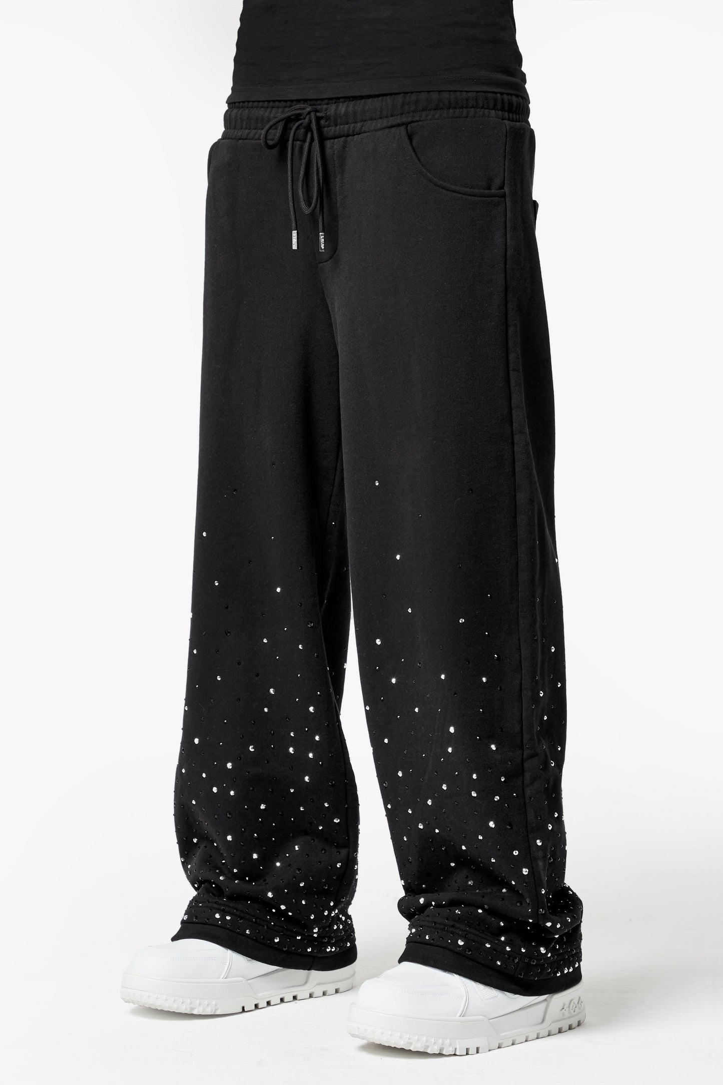 GUAPI - OBSIDIAN BLACK EMBELLISHED FLARED SWEAT PANTS