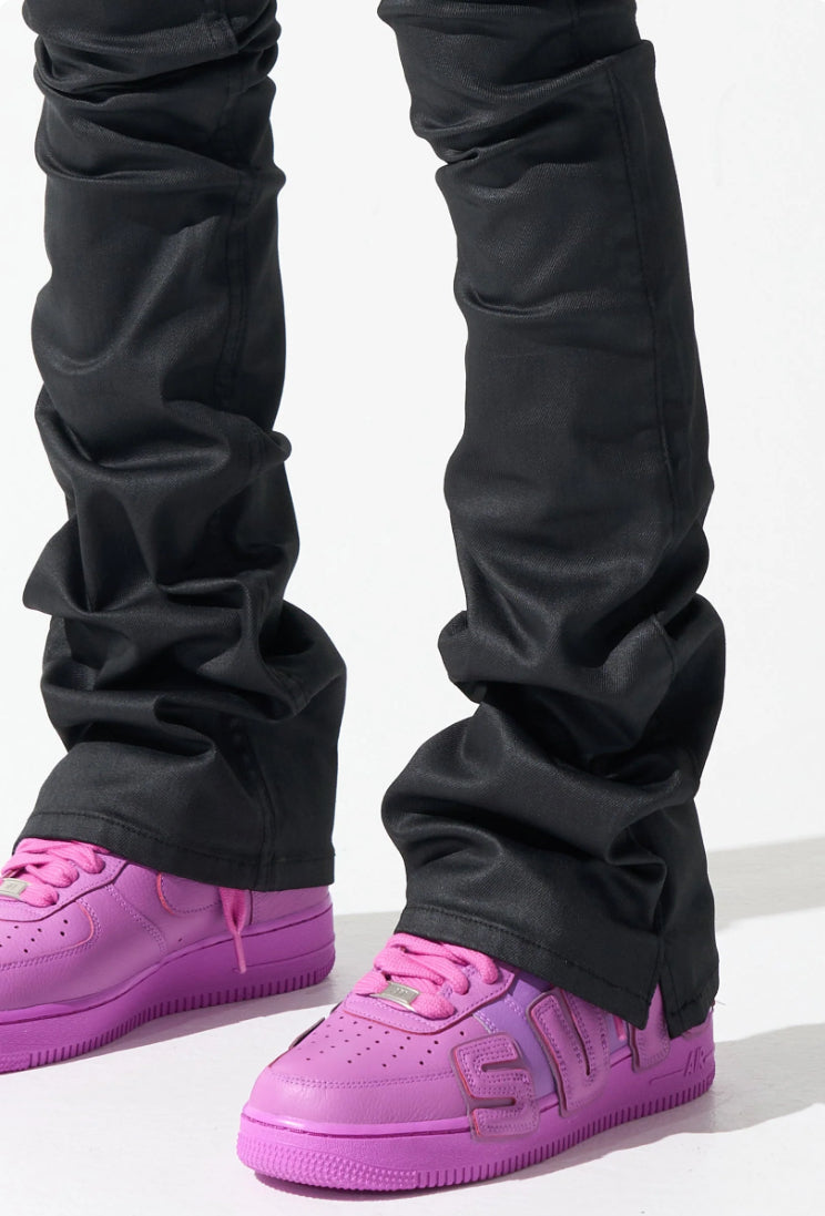 SERENEDE CAVIAR WAX STACKED BLACK JEANS