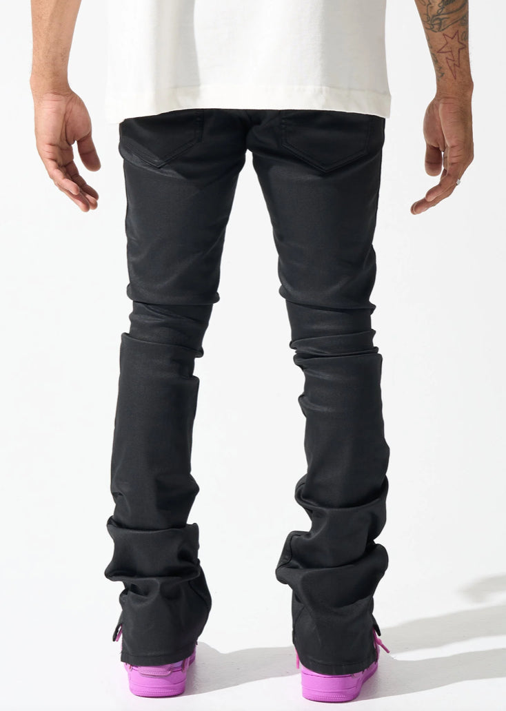 SERENEDE CAVIAR WAX STACKED BLACK JEANS
