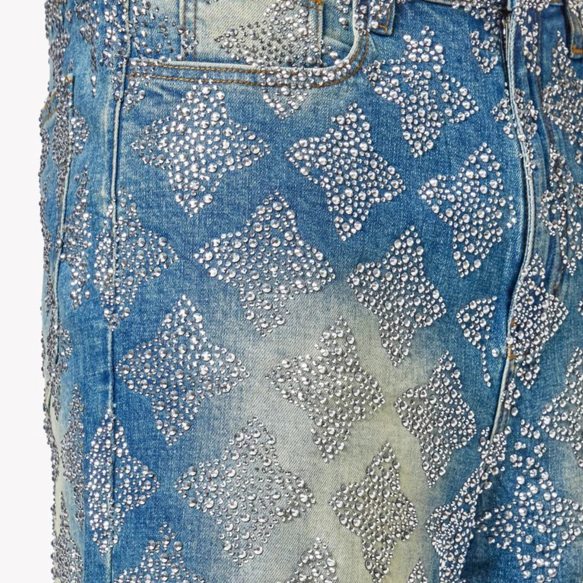 GUAPI VINTAGE BLUE EMBELLISHED DENIM SHORTS