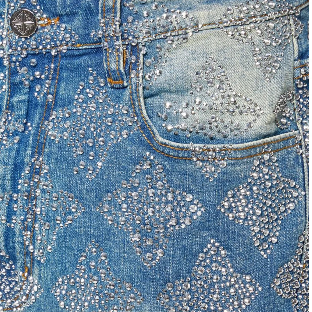 GUAPI VINTAGE BLUE EMBELLISHED DENIM SHORTS