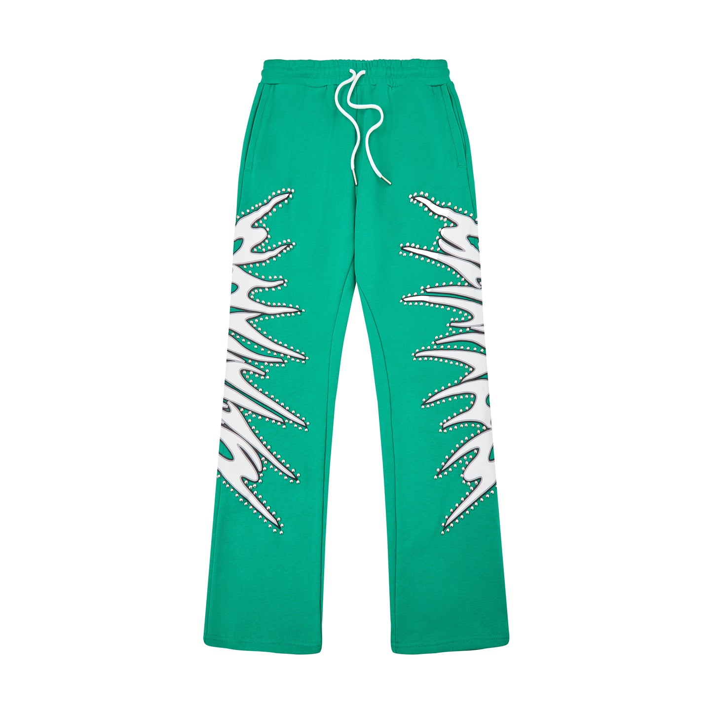 CAMPUS - Misfit Studded Terry Flare Sweatpants (Green) - CG-F25-008