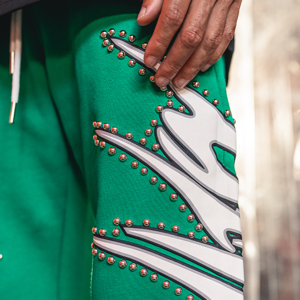 CAMPUS - Misfit Studded Terry Flare Sweatpants (Green) - CG-F25-008