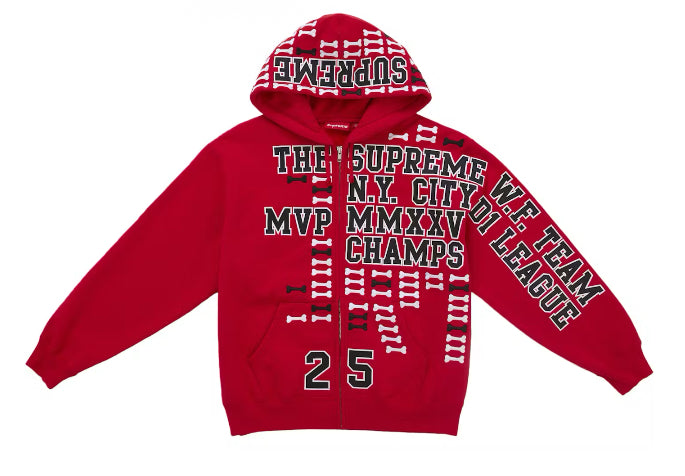 Supreme League Champs Zip Up Hooded Sweatshirt RED